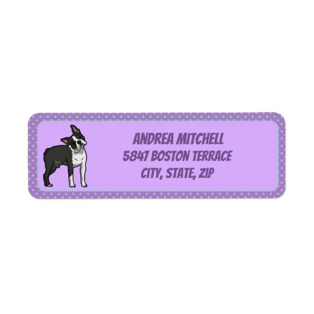 Boston Terrier med ljust - purpurfärgad tass Returadress Etikett (Framsidan)