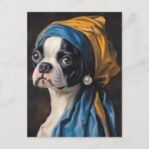Boston Terrier med pärlörhänge Parodi Vykort
