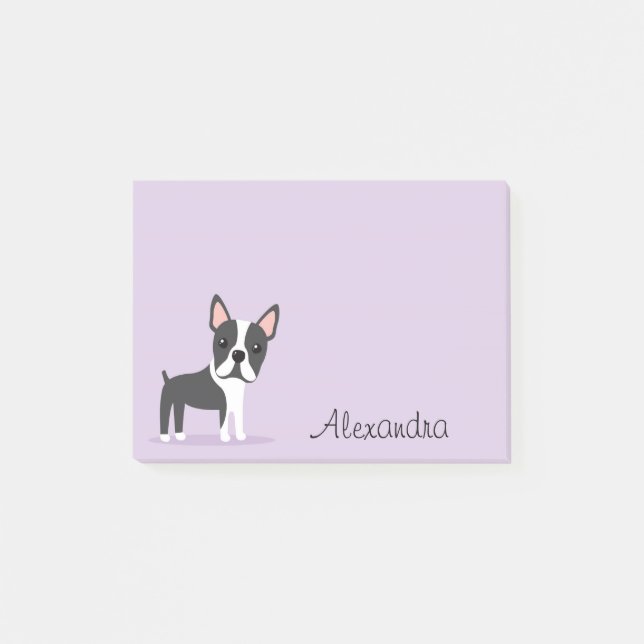 Boston terrier med personlignamnlilor post-it block (Framsida)