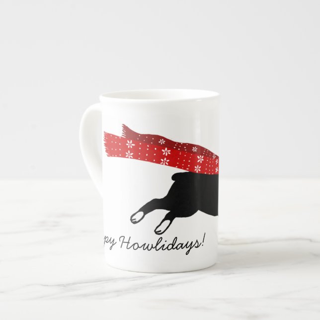 Boston Terrier med Red Scarf | Cute Hund Helgdag Benporslin Mugg (Framsida vänster)