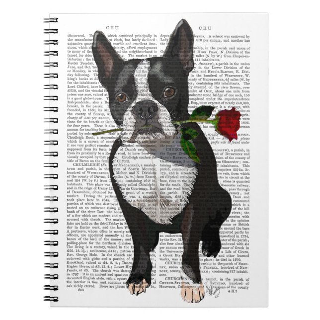 Boston Terrier med Ro i Mouth Anteckningsbok (Framsidan)