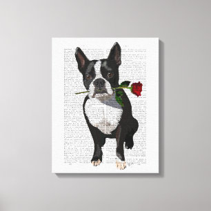 Boston Terrier med Ro i Mouth Canvastryck