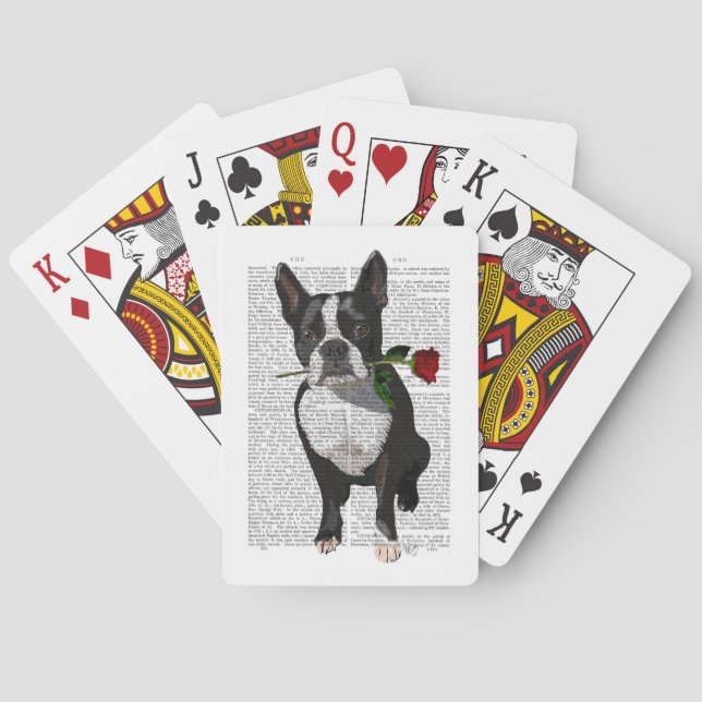Boston Terrier med Ro i Mouth Casinokort (Baksidan)