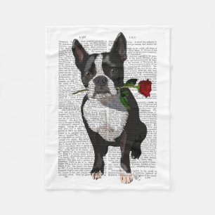 Boston Terrier med Ro i Mouth Fleecefilt