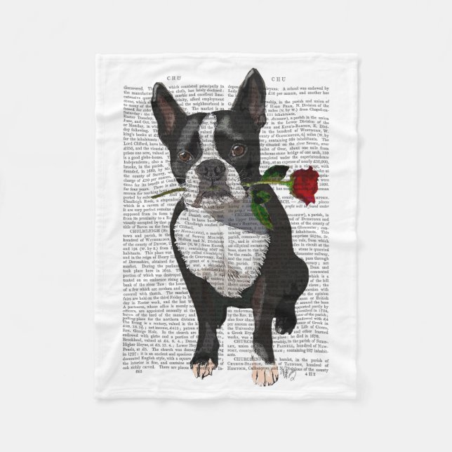 Boston Terrier med Ro i Mouth Fleecefilt (Framsidan)