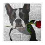 Boston Terrier med Ro i Mouth Kakelplatta<br><div class="desc">Boston Terrier med Ro i Mouth av Fabfunky. Cute Boston Terrier som håller ro i munnen. | 190339D</div>