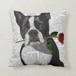 Boston Terrier med Ro i Mouth Kudde