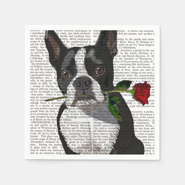 Boston Terrier med Ro i Mouth Pappersservett (Framsidan)