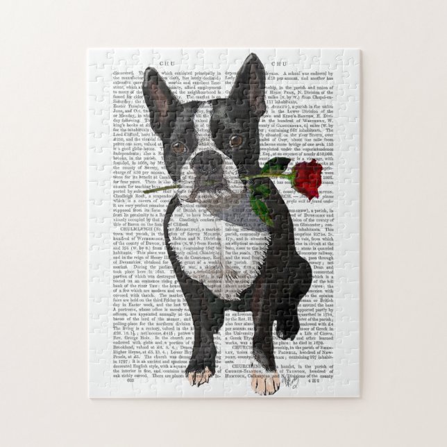 Boston Terrier med Ro i Mouth Pussel (Vertikal)