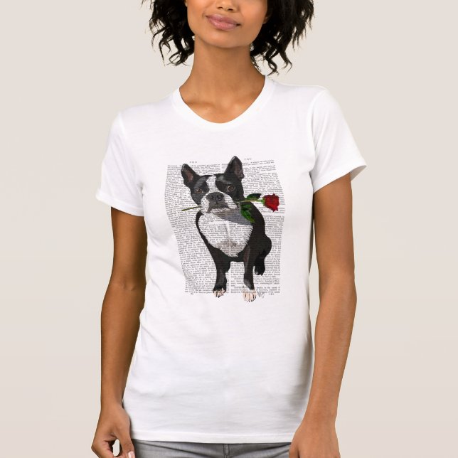 Boston Terrier med Ro i Mouth T Shirt (Framsida)