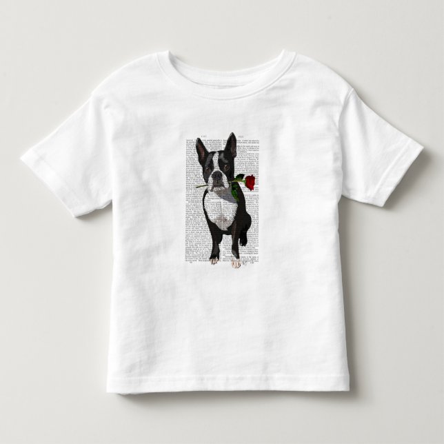 Boston Terrier med Ro i Mouth T Shirt (Framsida)