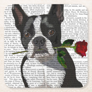 Boston Terrier med Ro i Mouth Underlägg Papper Kvadrat