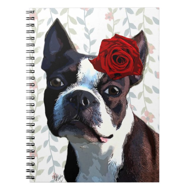 Boston Terrier med Ro på Head 2 Anteckningsbok Med Spiral (Framsidan)