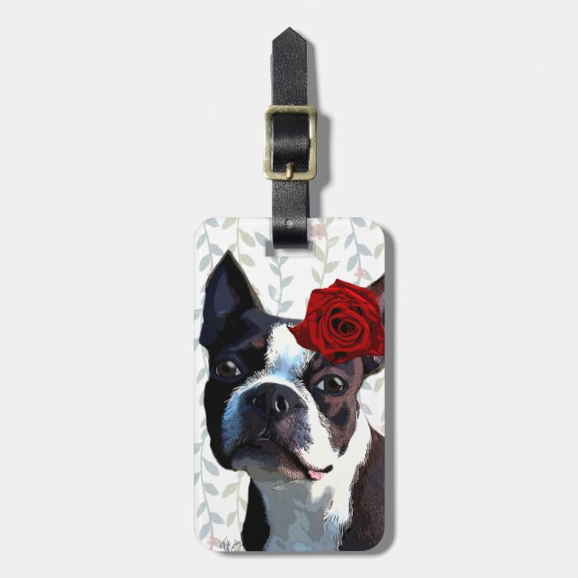 Boston Terrier med Ro på Head 2 Bagagebricka (Vertikal Framsida)
