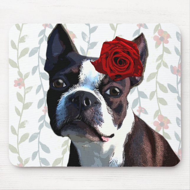 Boston Terrier med Ro på Head 2 Musmatta (Framsidan)