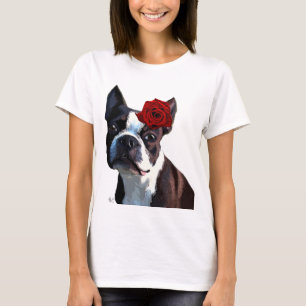 Boston Terrier med Ro på Head 2 T Shirt