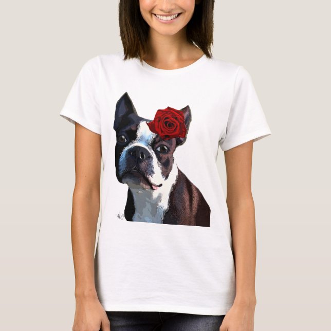 Boston Terrier med Ro på Head 2 T Shirt (Framsida)