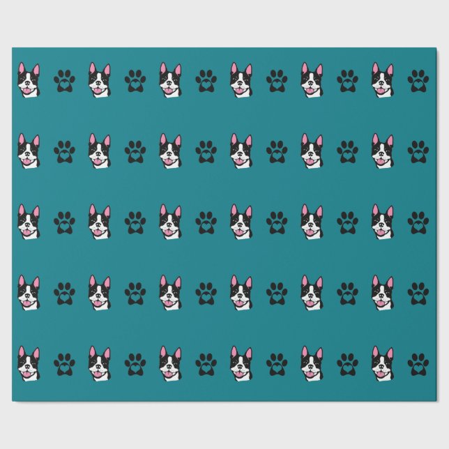 Boston Terrier med tassar som slår in papper Presentpapper (Seam)