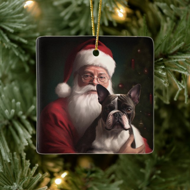 Boston Terrier med Tomte Festiv Jul Julgransprydnad Keramik (Träd)