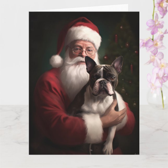 Boston Terrier med Tomte Festiv Jul Kort (Orkide)