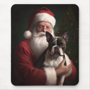Boston Terrier Med Tomte Festiv Jul Musmatta