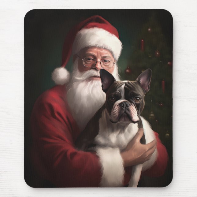 Boston Terrier Med Tomte Festiv Jul Musmatta (Framsidan)