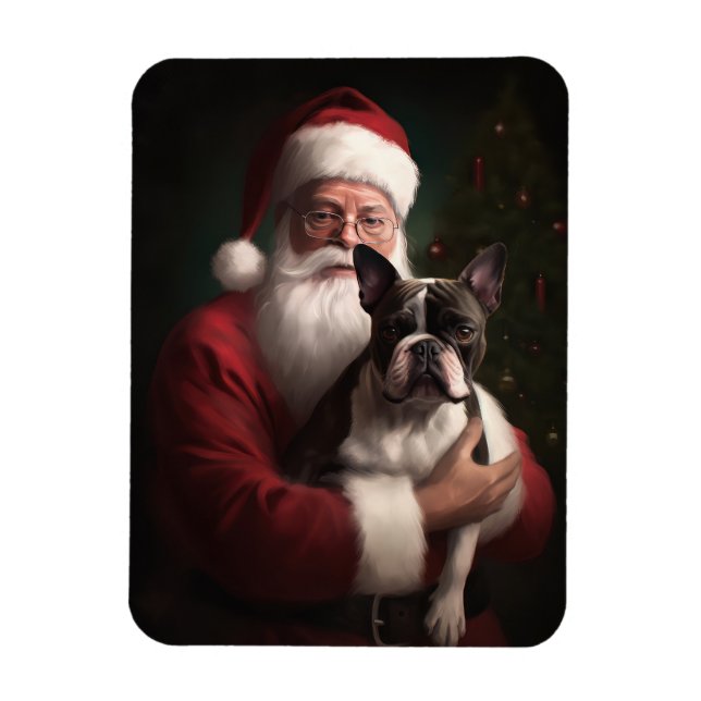 Boston Terrier Med Tomte Festive Jul Magnet (Vertikal)