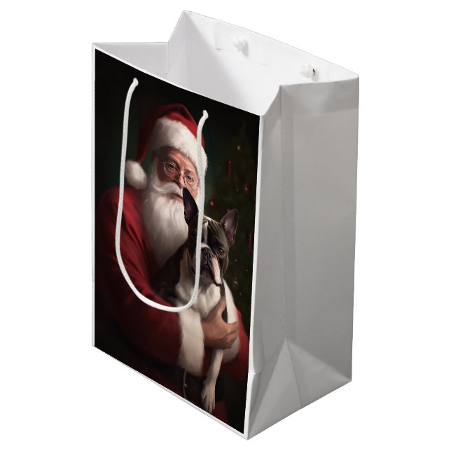 Boston Terrier Med Tomte Jul Festlig Jul (Framsidan Vinklad)