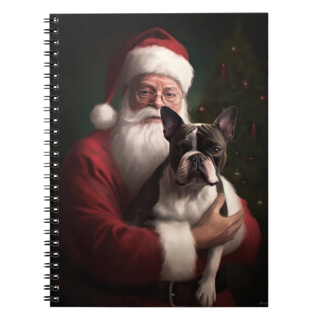 Boston Terrier Med Tomte Jul Festlig Jul Anteckningsbok (Framsidan)