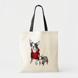 Boston Terrier med valpen i träningsoverallTshirt Tygkasse