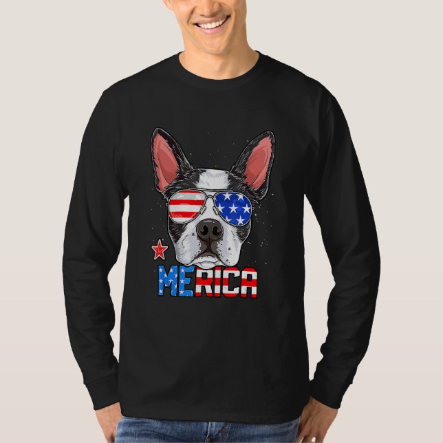 Boston Terrier Merica 4th of July  Men Boys Dog Pu T Shirt (Framsida)