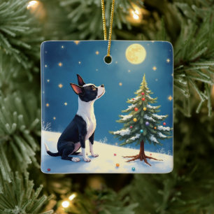 Boston Terrier Midnattsstjärnskådning Jul Julgransprydnad Keramik