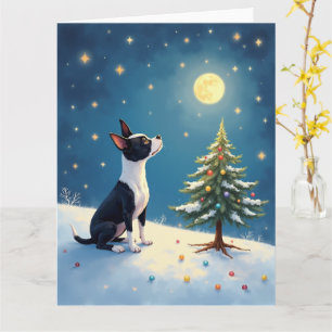 Boston Terrier Midnattsstjärnskådning Jul Kort