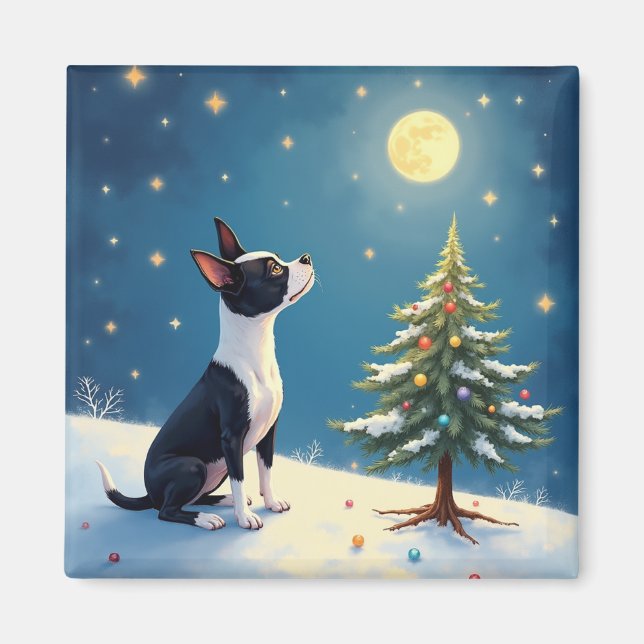 Boston Terrier Midnattsstjärnskådning Jul Magnet (Framsidan)