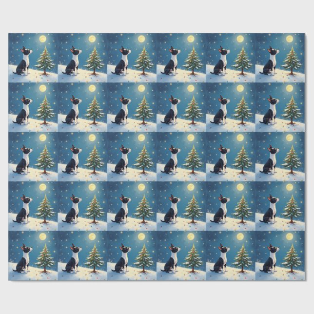 Boston Terrier Midnattsstjärnskådning Jul Presentpapper (Platt)