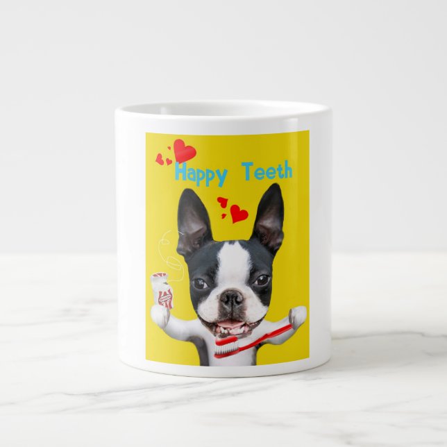 Boston Terrier Mirabelle Lycklig Teeth Mugg Jumbo Mugg (Framsidan)