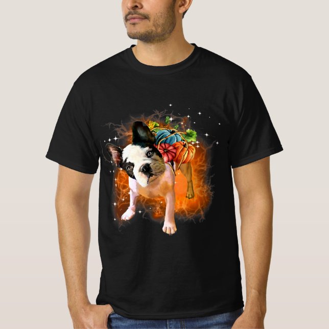 Boston Terrier Miracle Pumpkins Halloween T Shirt (Framsida)