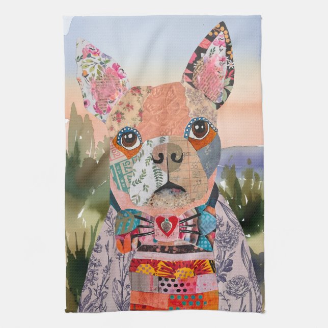 Boston Terrier Mixed Media Dog Kitchen Towel Kökshandduk (Vertikal)