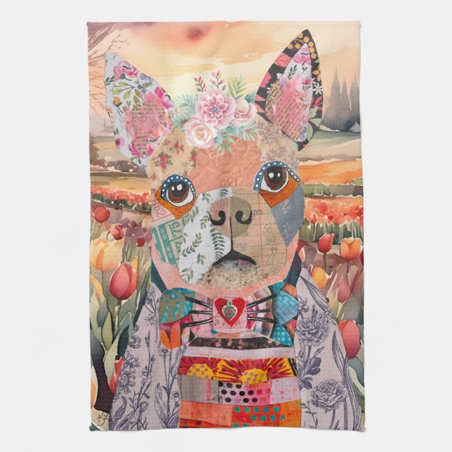 Boston Terrier Mixed Media Hund Kitchen Towel Kökshandduk (Vertikal)