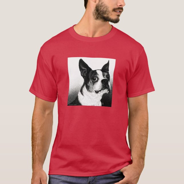 Boston Terrier Mörk T-shirt - "Boston Stil" (Framsida)
