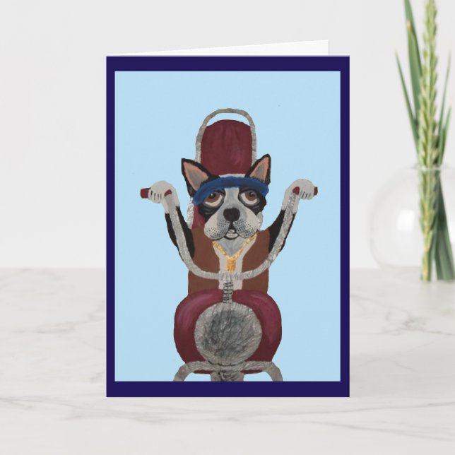 Boston Terrier-motorcyklist på motorcykel Kort (Framsida)