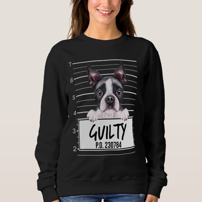 Boston Terrier Mugshot Skyldig Hund T Shirt (Framsida)
