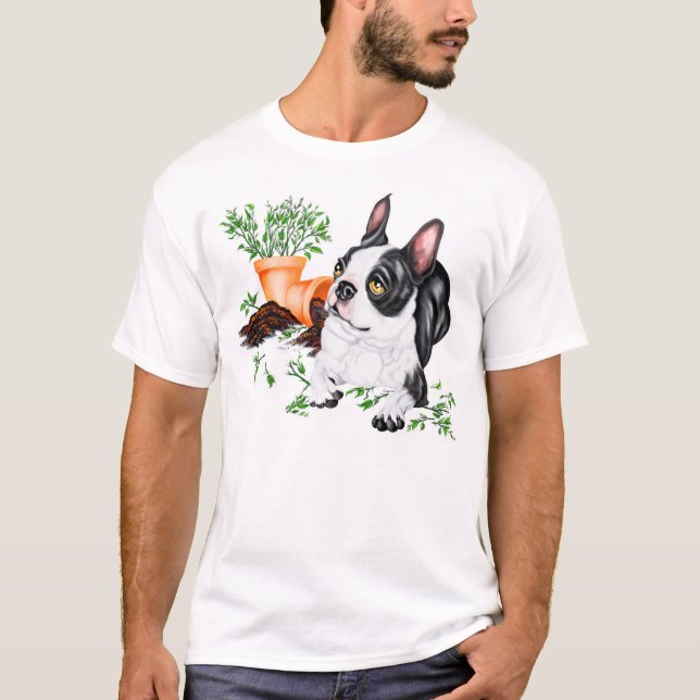 Boston Terrier Naughty Valp T-Shirt (Framsida)
