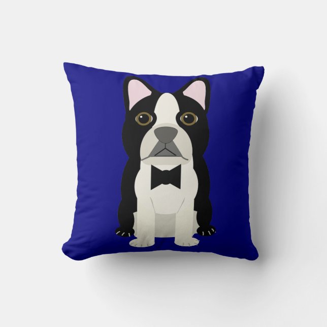 Boston Terrier navy Kudde (Framsida)