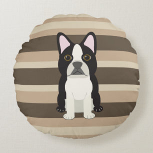 Boston Terrier Neutral randig Rund Kudde