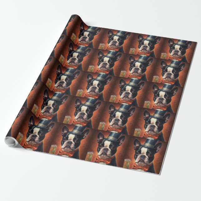 Boston Terrier New Year Presentpapper (Utrullad)