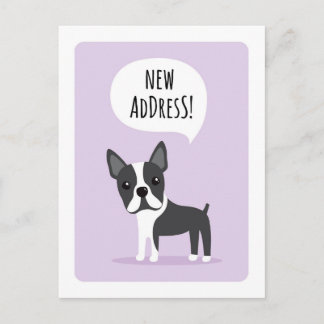 Boston terrier ny adress flyttenhetskort meddelande vykort