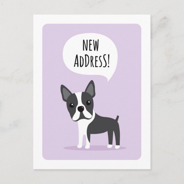 Boston terrier ny adress flyttenhetskort meddelande vykort (Framsida)
