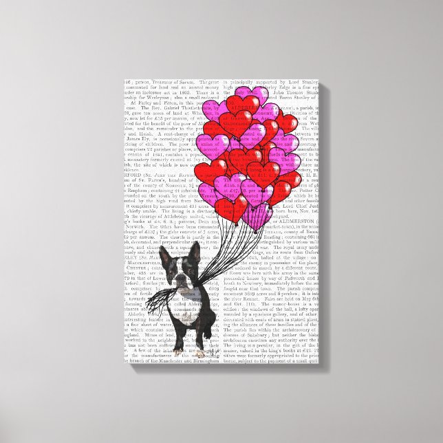 Boston Terrier och ballonger Canvastryck (Framsida)