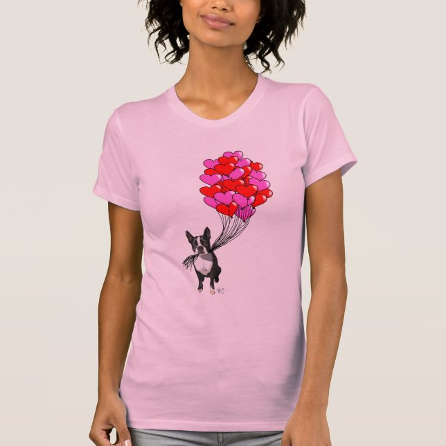 Boston Terrier och ballonger Tee Shirt (Framsida)